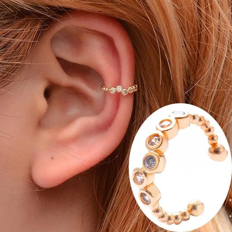 Korean Crystal Clip Earrings for Women Zircon Earing without Hole Jewelry Fake Earrings Single Ear Bone Clip Earings Ear Cuffs