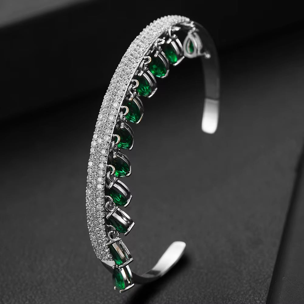 Korea Arabia Bangle Earring Set Jewelry Set for Women Wedding Trendy Cubic Zircon Crystal CZ Aretes De Mujer Modernos 2019