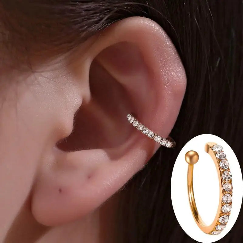 Korean Crystal Clip Earrings for Women Zircon Earing without Hole Jewelry Fake Earrings Single Ear Bone Clip Earings Ear Cuffs