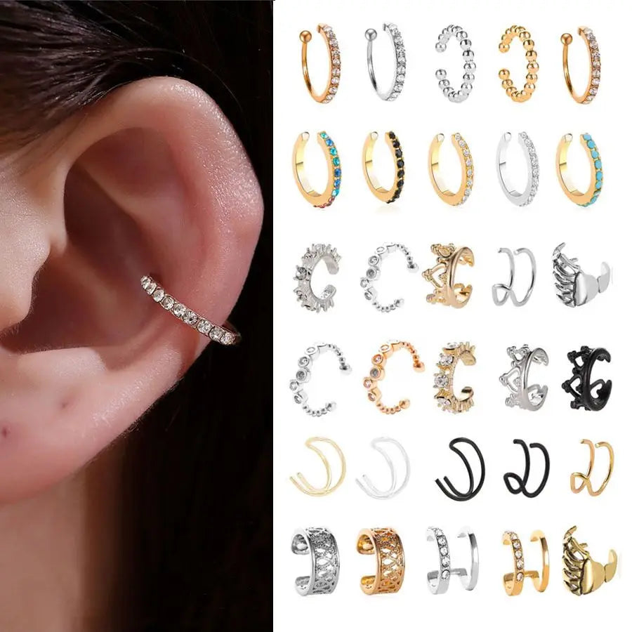 Korean Crystal Clip Earrings for Women Zircon Earing without Hole Jewelry Fake Earrings Single Ear Bone Clip Earings Ear Cuffs