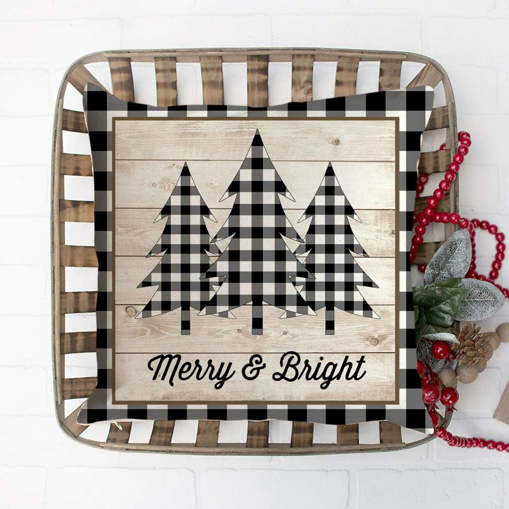 Christmas Buffalo Plaids Pillow Covers Christmas Tree Truck Farmhouse Decor Throw Pillow Case Cushion Cover 18" X 18" 4 Pack Christmas Decorations (Christmas Plaids & Joy)