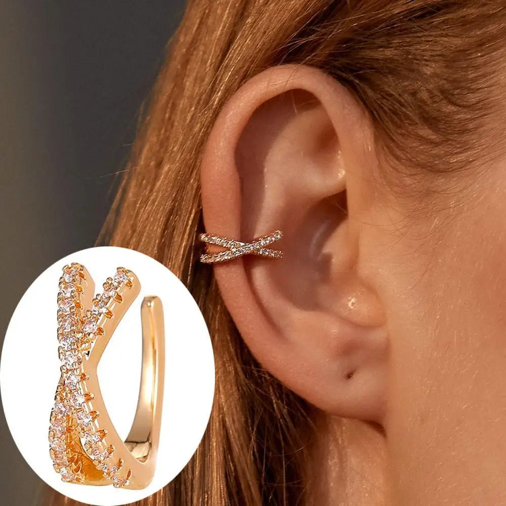 Korean Crystal Clip Earrings for Women Zircon Earing without Hole Jewelry Fake Earrings Single Ear Bone Clip Earings Ear Cuffs
