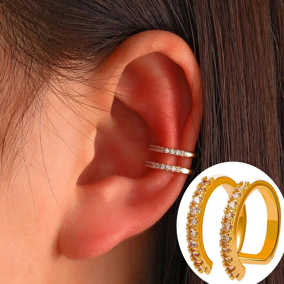 Korean Crystal Clip Earrings for Women Zircon Earing without Hole Jewelry Fake Earrings Single Ear Bone Clip Earings Ear Cuffs