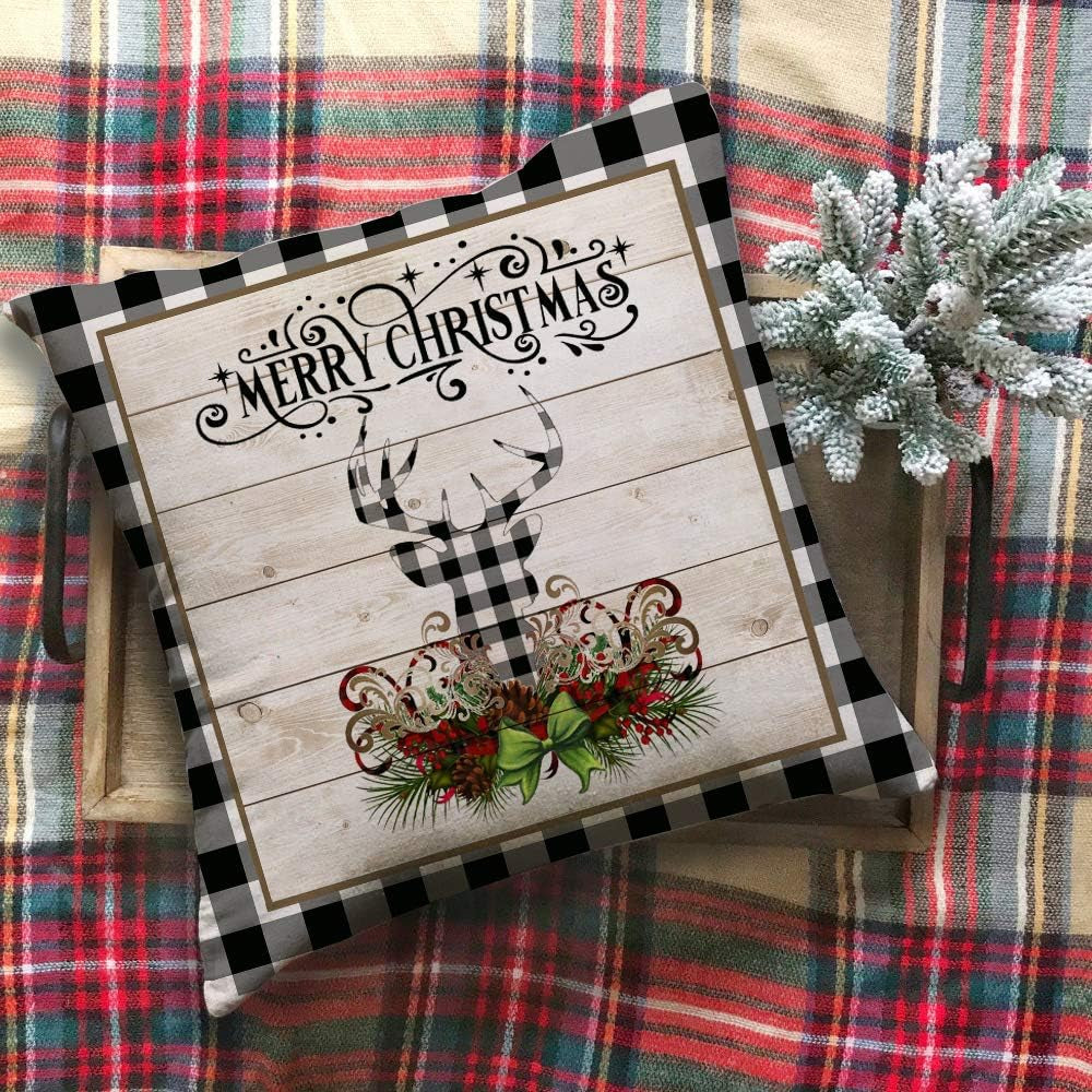 Christmas Buffalo Plaids Pillow Covers Christmas Tree Truck Farmhouse Decor Throw Pillow Case Cushion Cover 18" X 18" 4 Pack Christmas Decorations (Christmas Plaids & Joy)