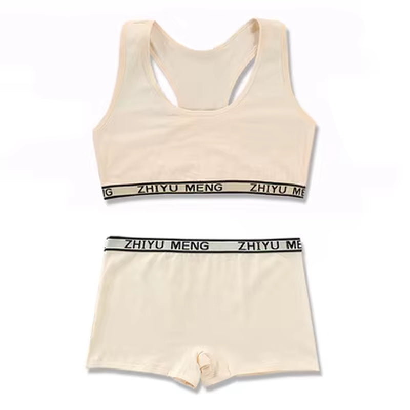 Young Girls Bars and Boxer Shorts Sets Children Sport Underwear Teenager Training Bra Briefs Set Baby Underwear Set