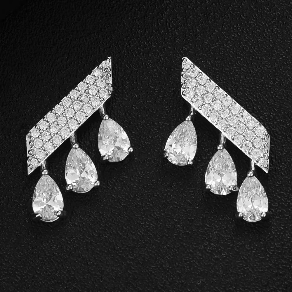 Korea Arabia Bangle Earring Set Jewelry Set for Women Wedding Trendy Cubic Zircon Crystal CZ Aretes De Mujer Modernos 2019