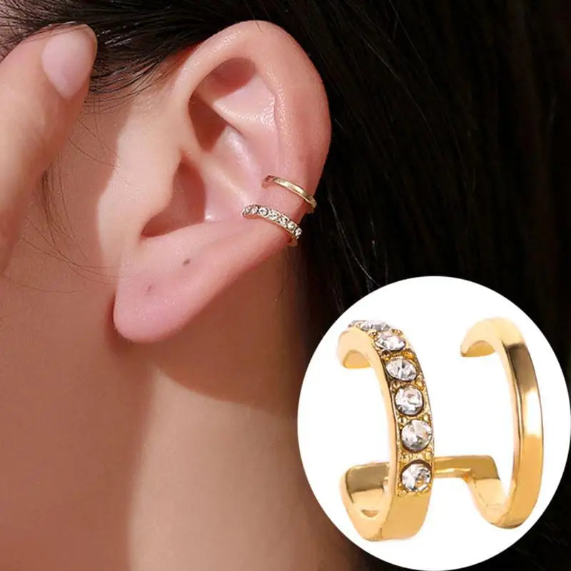 Korean Crystal Clip Earrings for Women Zircon Earing without Hole Jewelry Fake Earrings Single Ear Bone Clip Earings Ear Cuffs