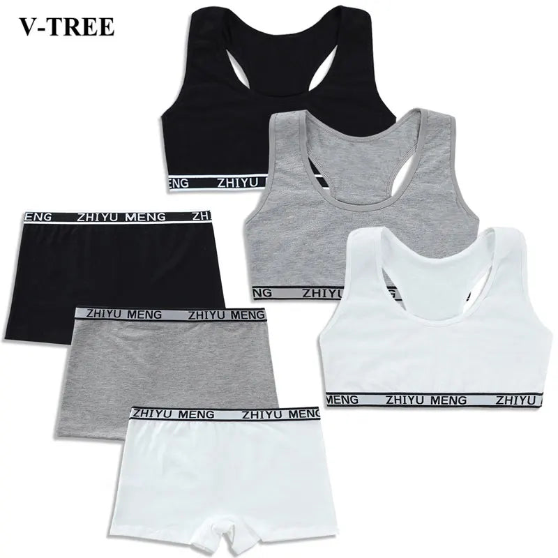 Young Girls Bars and Boxer Shorts Sets Children Sport Underwear Teenager Training Bra Briefs Set Baby Underwear Set