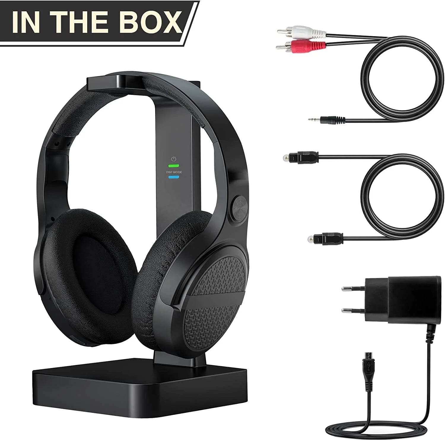 Wireless Headphones for TV, TV Headphones Wireless Over-Ear, Wireless Headphones with 2.4Ghz Digital Transmitter, No Delay, TV Wireless Headphones with Charging Station, Plug and Play