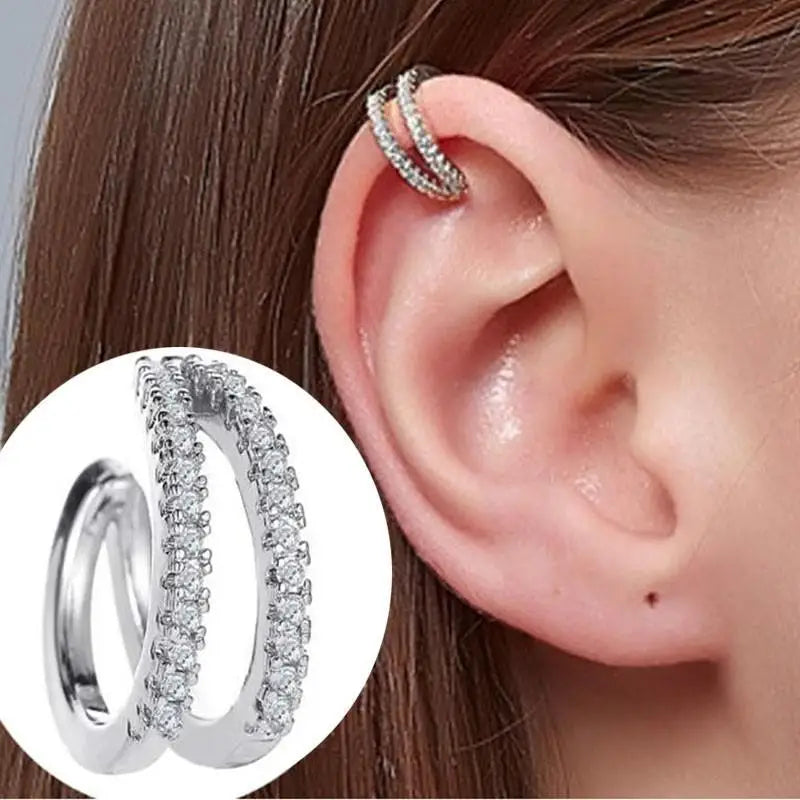 Korean Crystal Clip Earrings for Women Zircon Earing without Hole Jewelry Fake Earrings Single Ear Bone Clip Earings Ear Cuffs