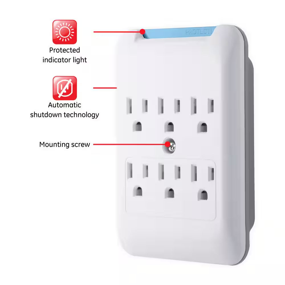 6-Outlet Pro Sur Protector Tap, White
