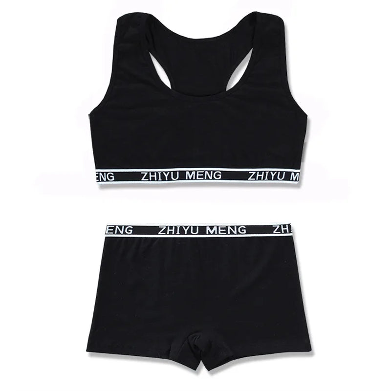 Young Girls Bars and Boxer Shorts Sets Children Sport Underwear Teenager Training Bra Briefs Set Baby Underwear Set