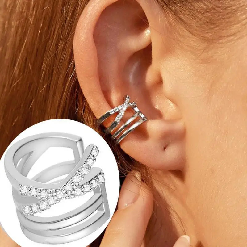 Korean Crystal Clip Earrings for Women Zircon Earing without Hole Jewelry Fake Earrings Single Ear Bone Clip Earings Ear Cuffs