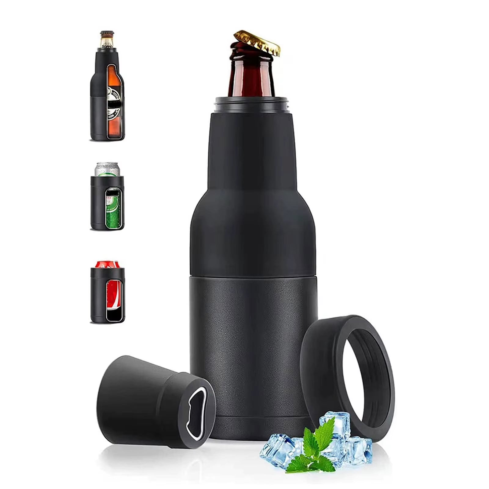 Stainless Steel Beer Drink Can Bottle Holder with Opener 3 in 1 Beer Double Wall Vacuum Insulated Bottle for Beer Can Cooler Bar
