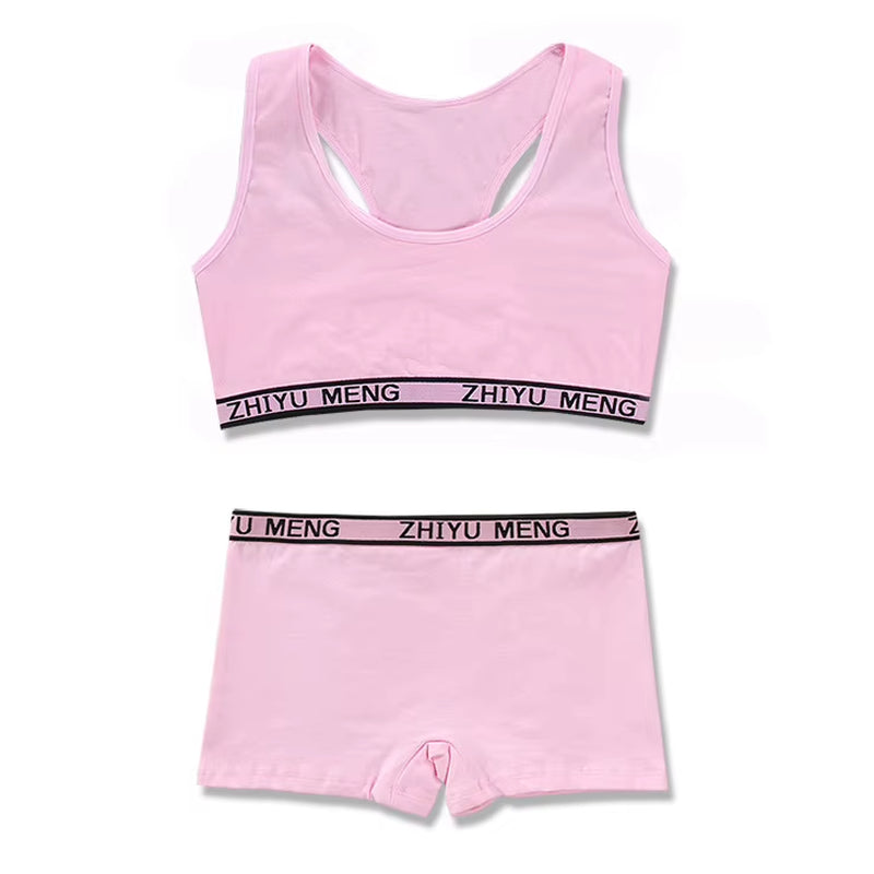 Young Girls Bars and Boxer Shorts Sets Children Sport Underwear Teenager Training Bra Briefs Set Baby Underwear Set