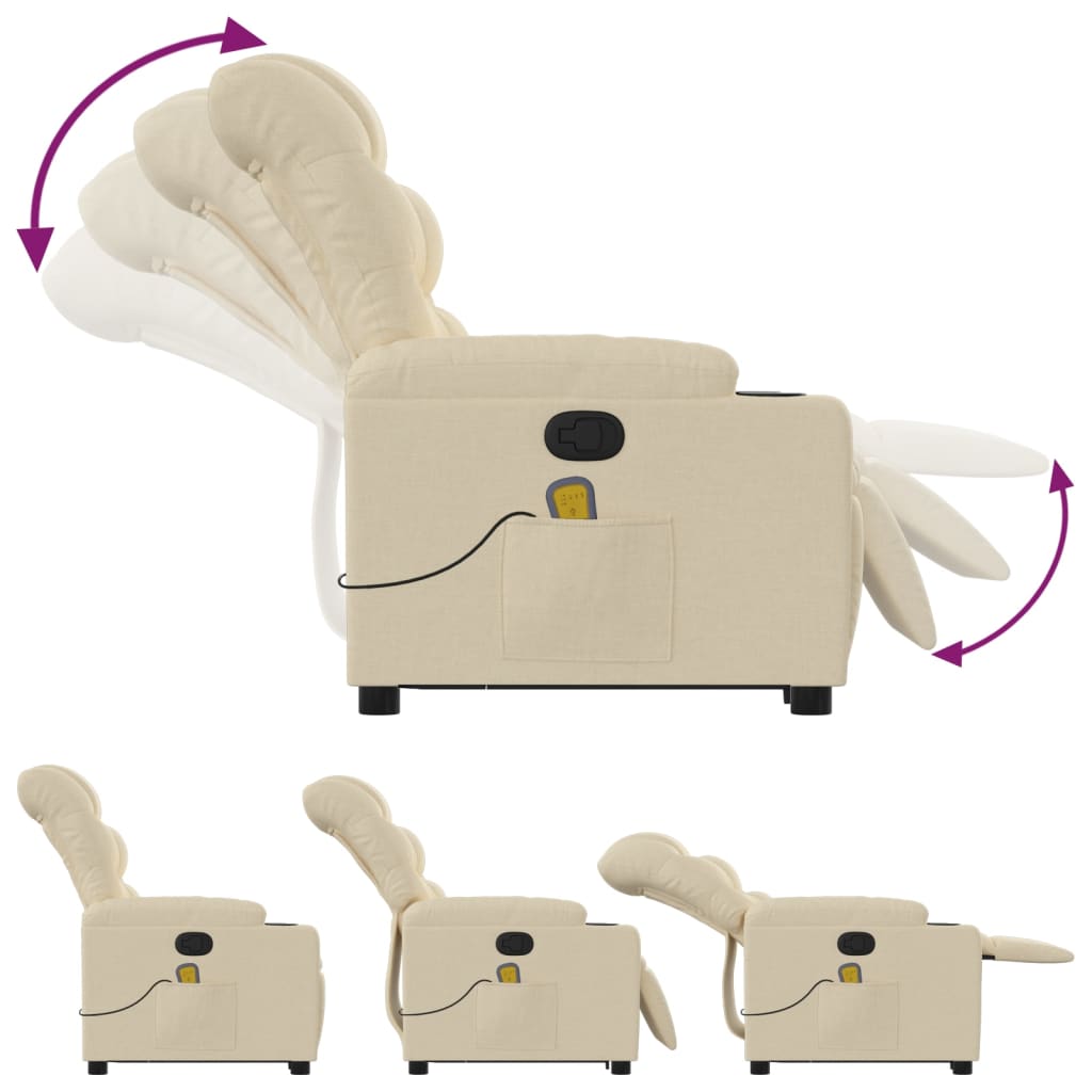 vidaXL Stand up Massage Recliner Chair Cream Fabric