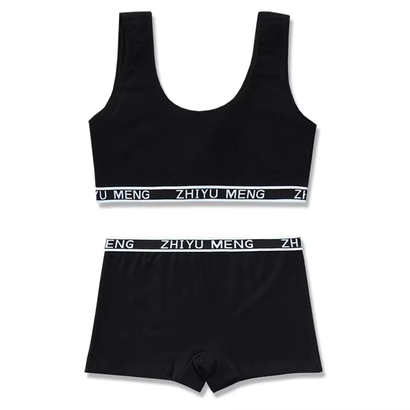 Young Girls Bars and Boxer Shorts Sets Children Sport Underwear Teenager Training Bra Briefs Set Baby Underwear Set