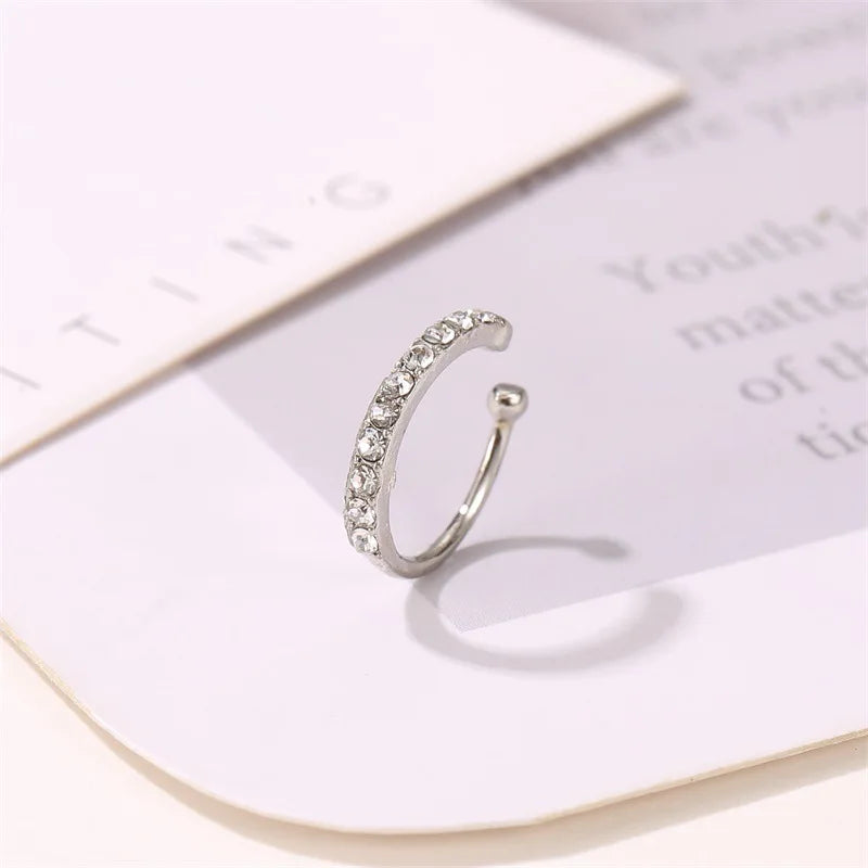 Korean Crystal Clip Earrings for Women Zircon Earing without Hole Jewelry Fake Earrings Single Ear Bone Clip Earings Ear Cuffs