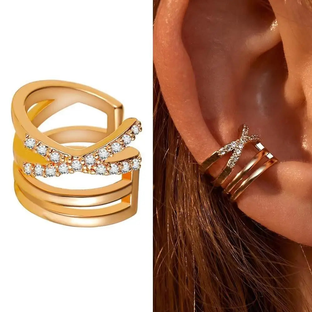 Korean Crystal Clip Earrings for Women Zircon Earing without Hole Jewelry Fake Earrings Single Ear Bone Clip Earings Ear Cuffs