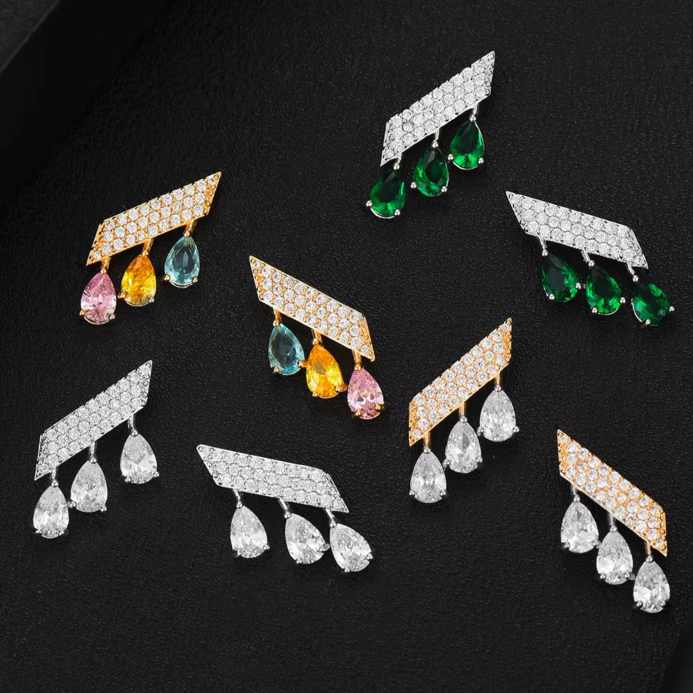 Korea Arabia Bangle Earring Set Jewelry Set for Women Wedding Trendy Cubic Zircon Crystal CZ Aretes De Mujer Modernos 2019