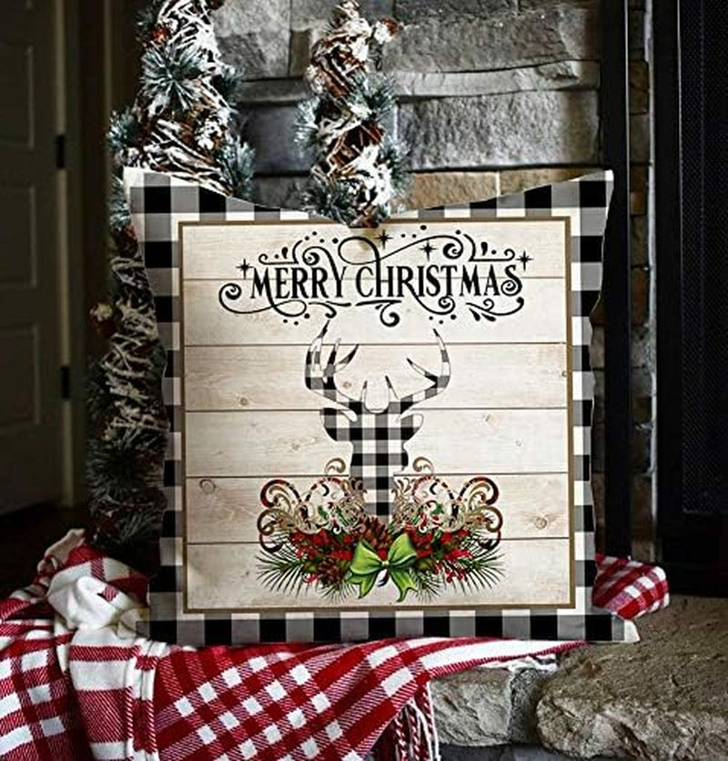 Christmas Buffalo Plaids Pillow Covers Christmas Tree Truck Farmhouse Decor Throw Pillow Case Cushion Cover 18" X 18" 4 Pack Christmas Decorations (Christmas Plaids & Joy)