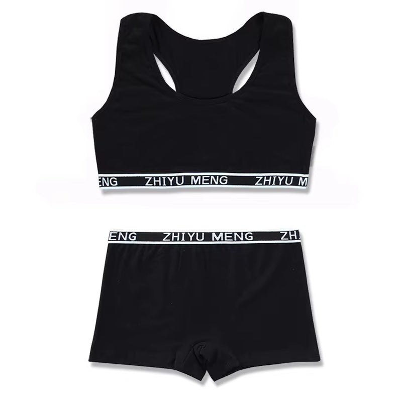 Young Girls Bars and Boxer Shorts Sets Children Sport Underwear Teenager Training Bra Briefs Set Baby Underwear Set