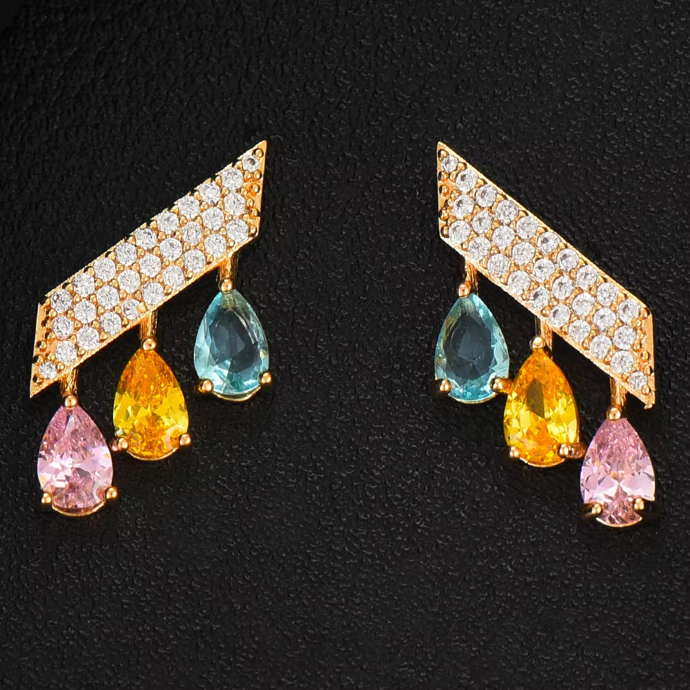 Korea Arabia Bangle Earring Set Jewelry Set for Women Wedding Trendy Cubic Zircon Crystal CZ Aretes De Mujer Modernos 2019