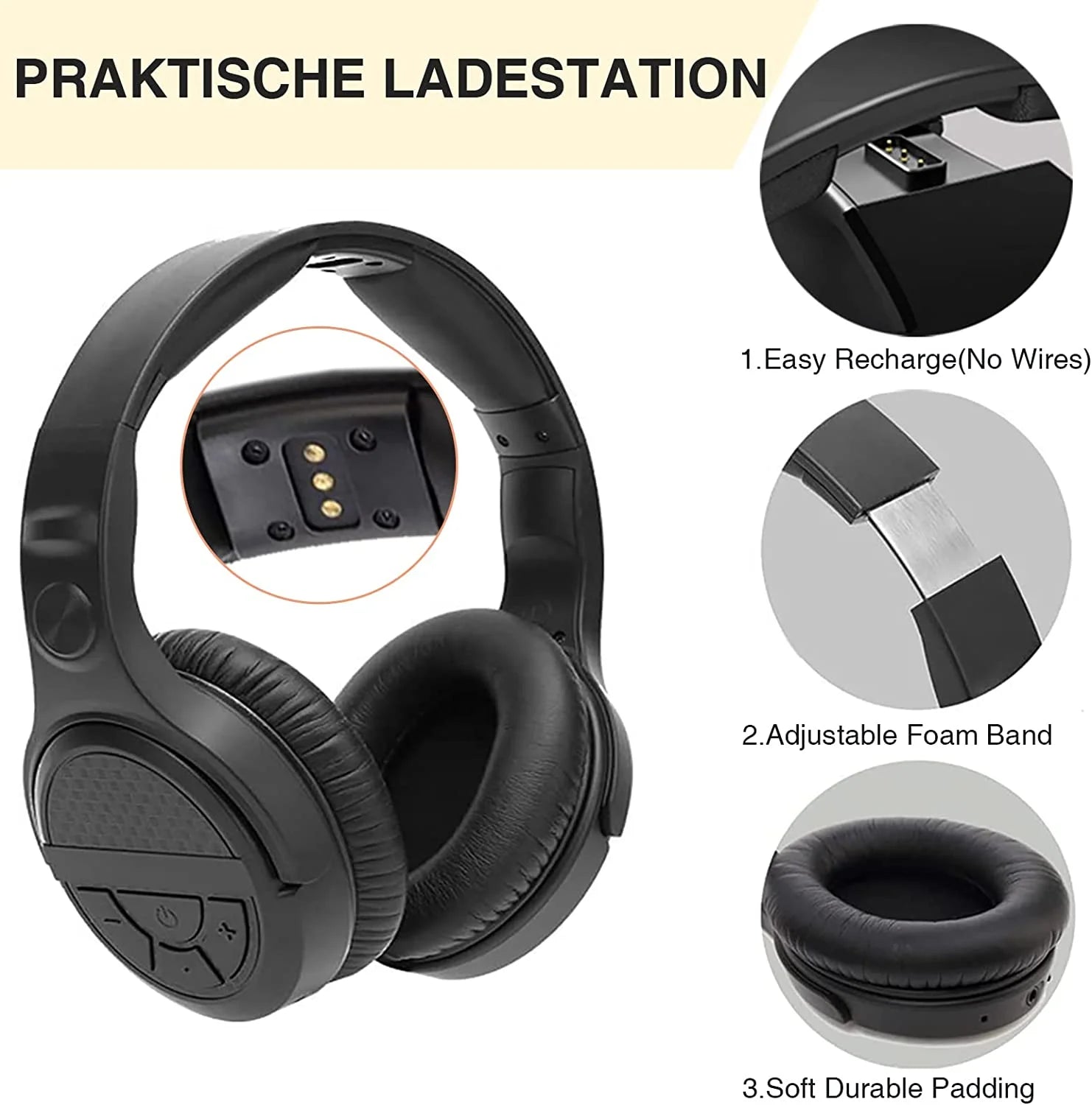 Wireless Headphones for TV, TV Headphones Wireless Over-Ear, Wireless Headphones with 2.4Ghz Digital Transmitter, No Delay, TV Wireless Headphones with Charging Station, Plug and Play