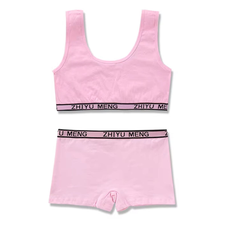Young Girls Bars and Boxer Shorts Sets Children Sport Underwear Teenager Training Bra Briefs Set Baby Underwear Set