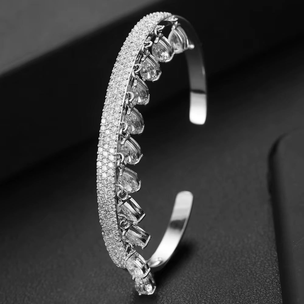 Korea Arabia Bangle Earring Set Jewelry Set for Women Wedding Trendy Cubic Zircon Crystal CZ Aretes De Mujer Modernos 2019
