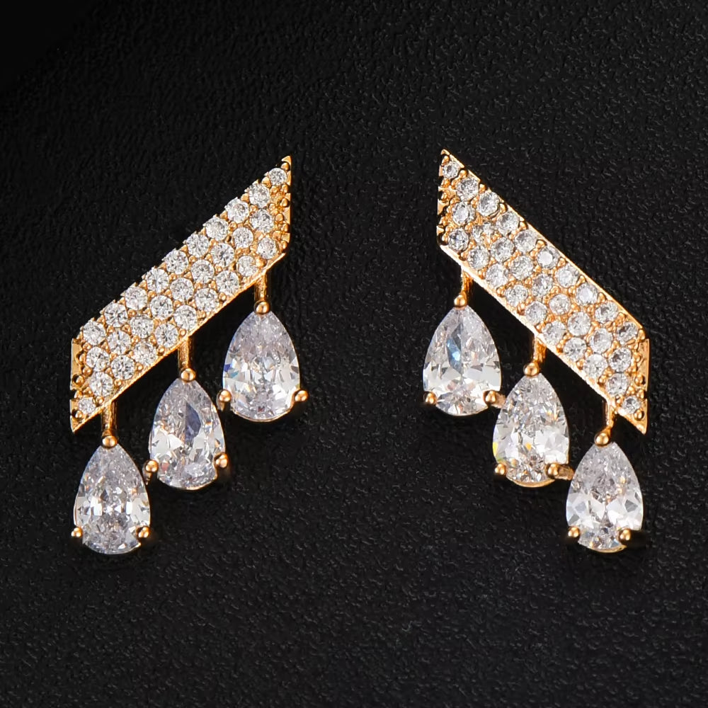 Korea Arabia Bangle Earring Set Jewelry Set for Women Wedding Trendy Cubic Zircon Crystal CZ Aretes De Mujer Modernos 2019