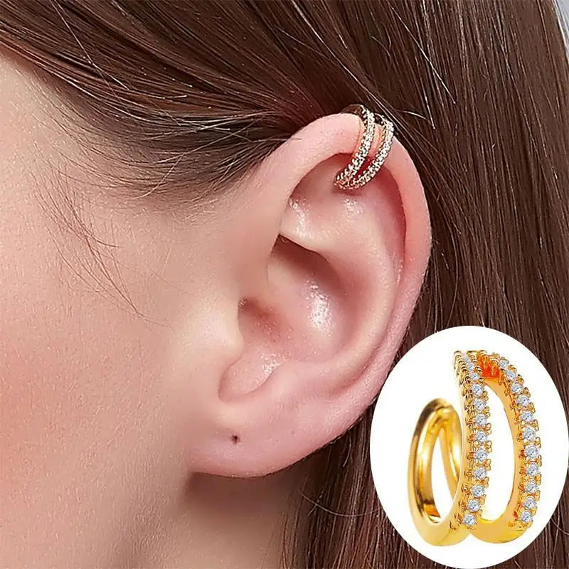 Korean Crystal Clip Earrings for Women Zircon Earing without Hole Jewelry Fake Earrings Single Ear Bone Clip Earings Ear Cuffs