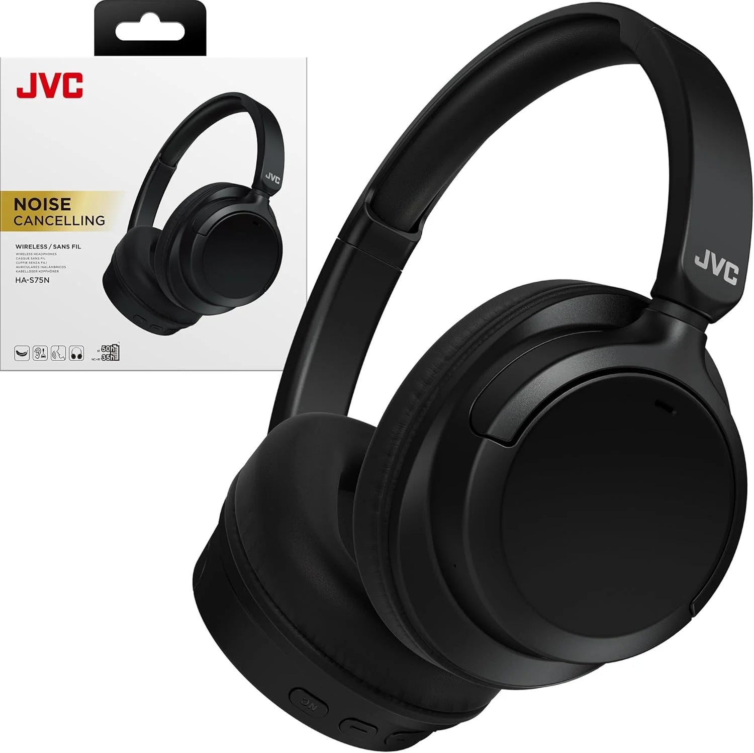 over Ear Wireless Active Noise Cancelling Headphones - Bluetooth 5.3 - Ambient Mode, 3 Audio Modes, Soft Comfort Pads, 35 Hr Battery, Foldable & Lightweight – Mic- Travel & All-Day Wear - HA-S75N