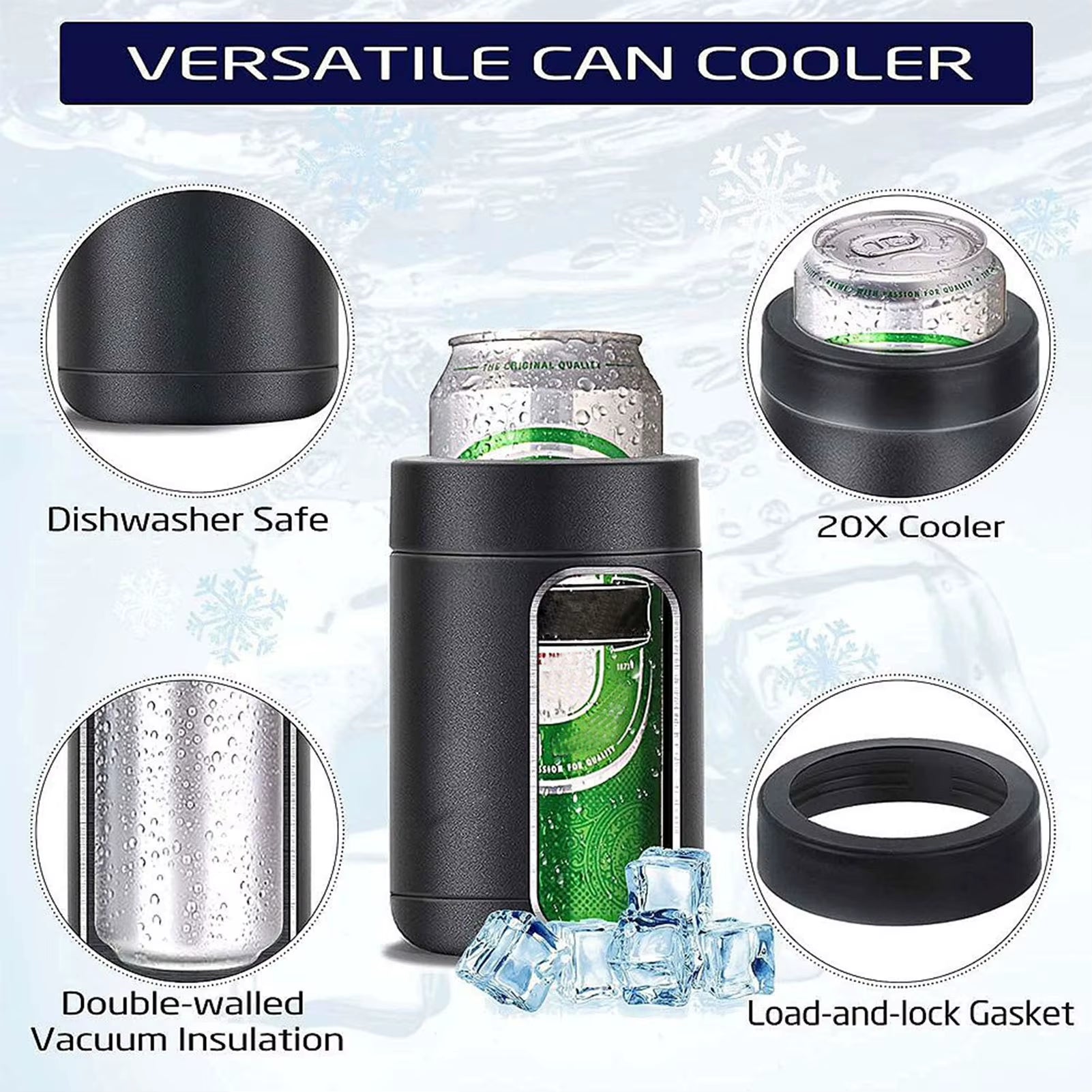 Stainless Steel Beer Drink Can Bottle Holder with Opener 3 in 1 Beer Double Wall Vacuum Insulated Bottle for Beer Can Cooler Bar