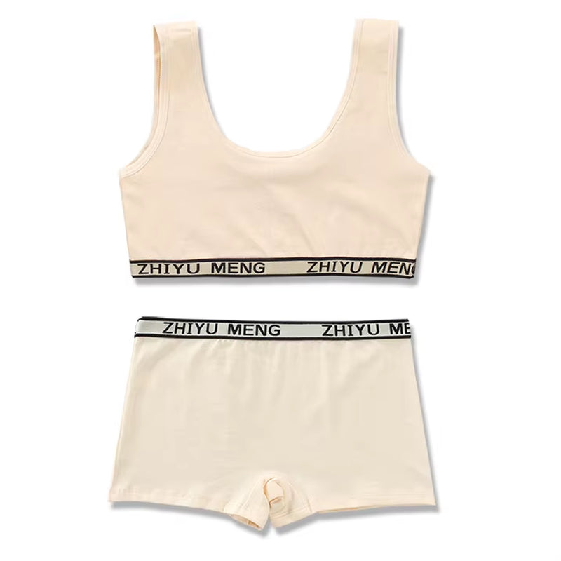 Young Girls Bars and Boxer Shorts Sets Children Sport Underwear Teenager Training Bra Briefs Set Baby Underwear Set