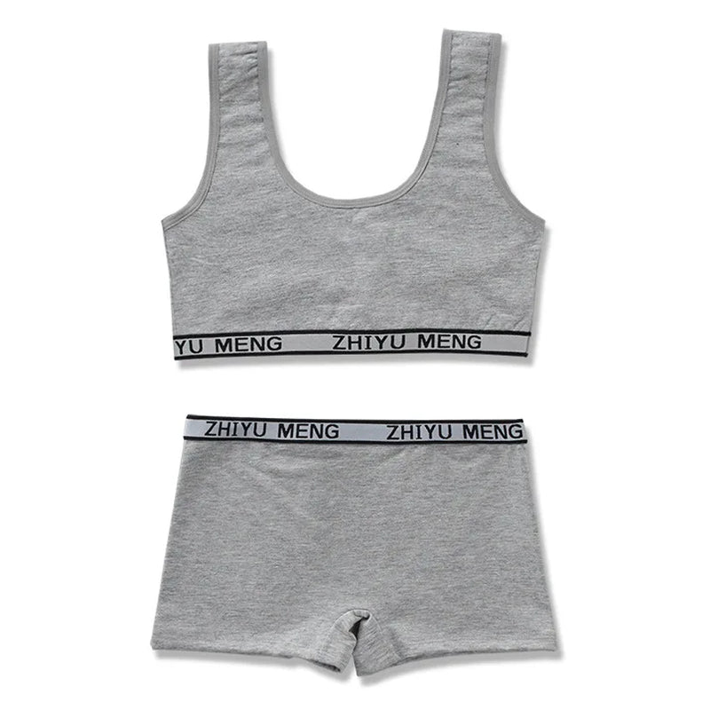 Young Girls Bars and Boxer Shorts Sets Children Sport Underwear Teenager Training Bra Briefs Set Baby Underwear Set