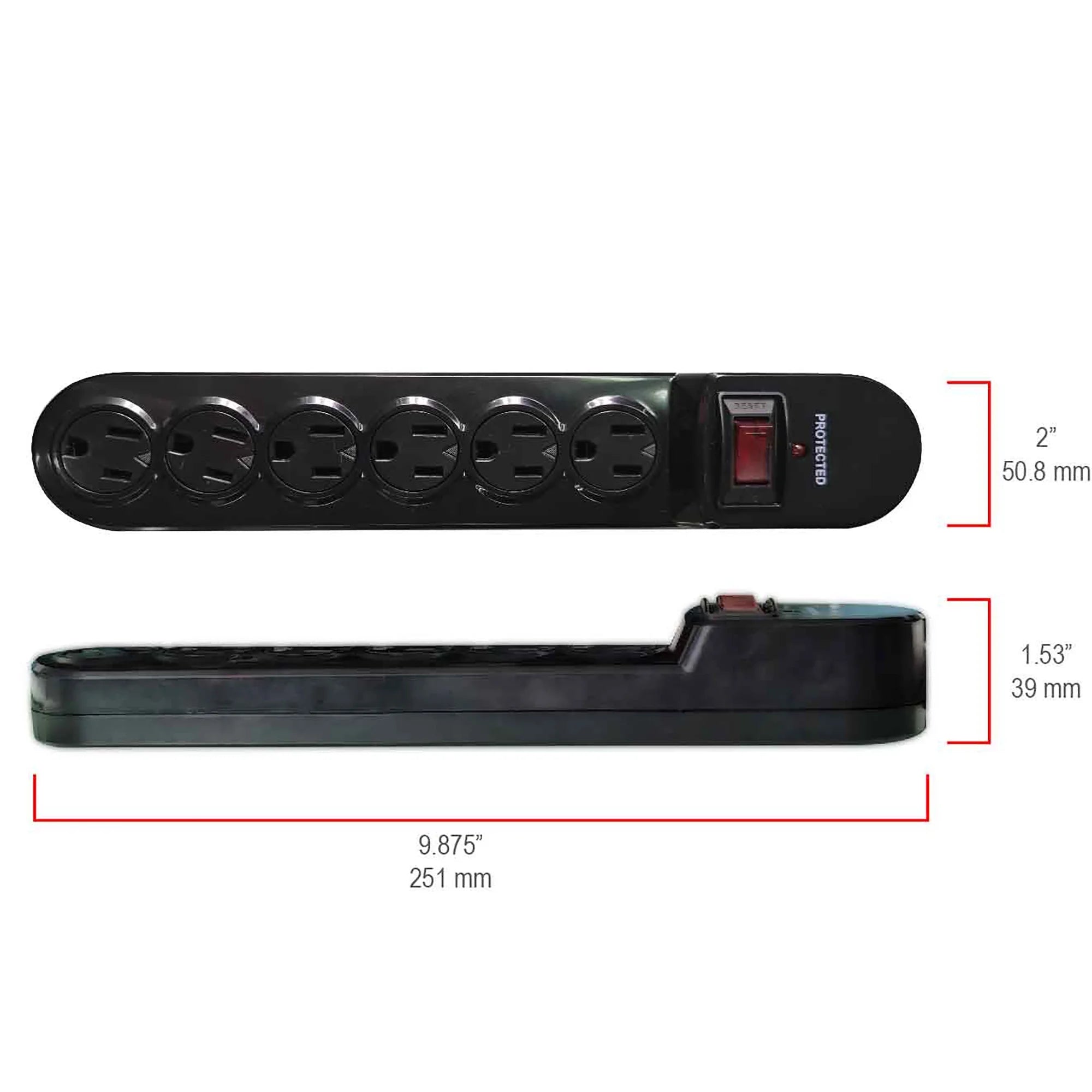 (4 Pack)  6-Outlet Surge Protector with 900-Joule Protection with 6 Feet Power Cord, Glossy Black