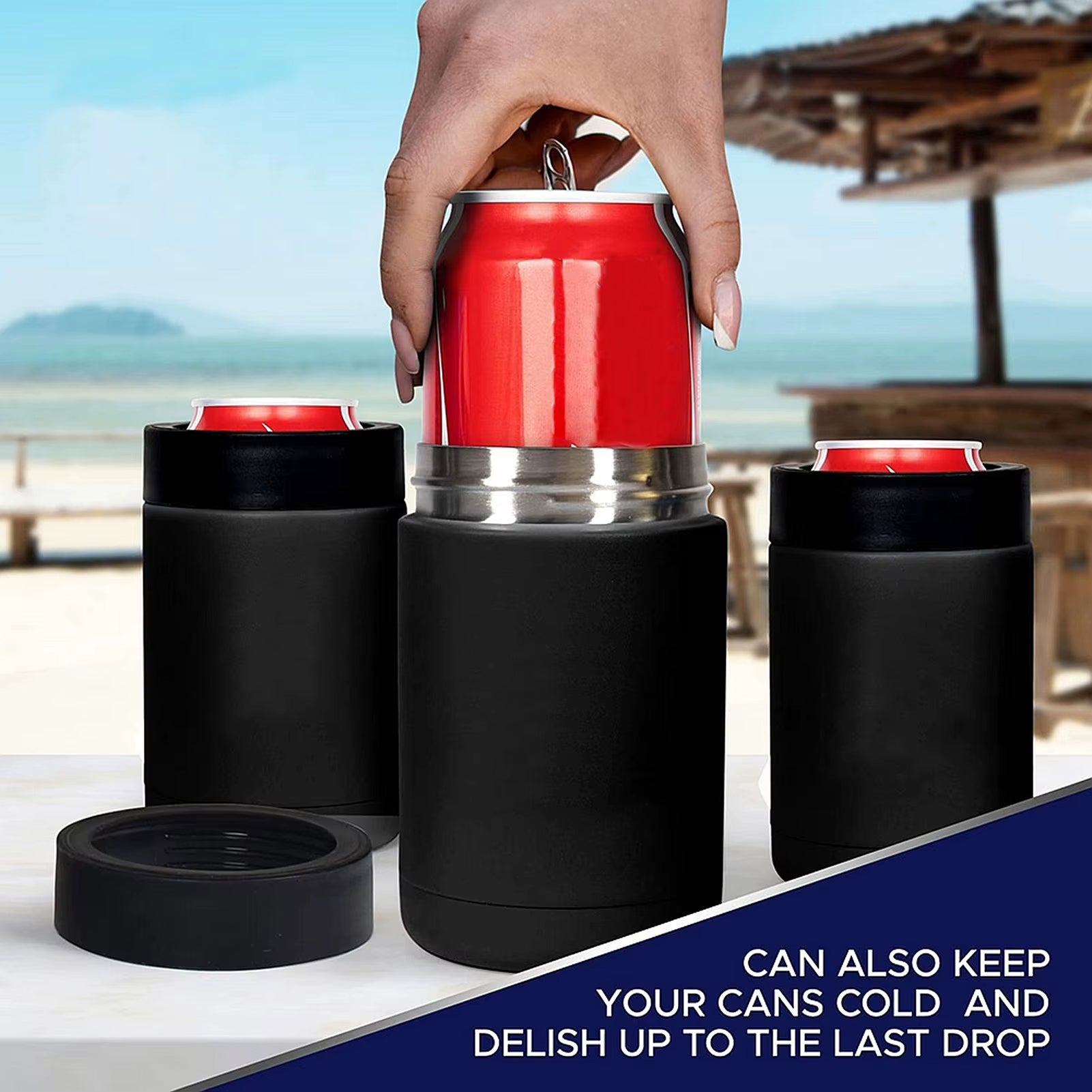 Stainless Steel Beer Drink Can Bottle Holder with Opener 3 in 1 Beer Double Wall Vacuum Insulated Bottle for Beer Can Cooler Bar