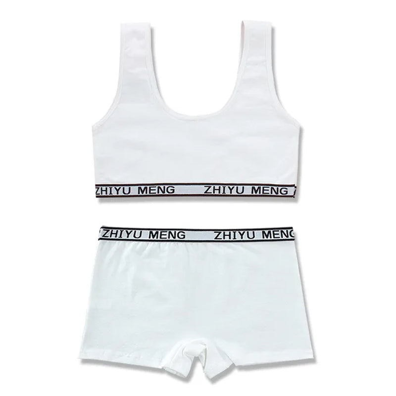 Young Girls Bars and Boxer Shorts Sets Children Sport Underwear Teenager Training Bra Briefs Set Baby Underwear Set