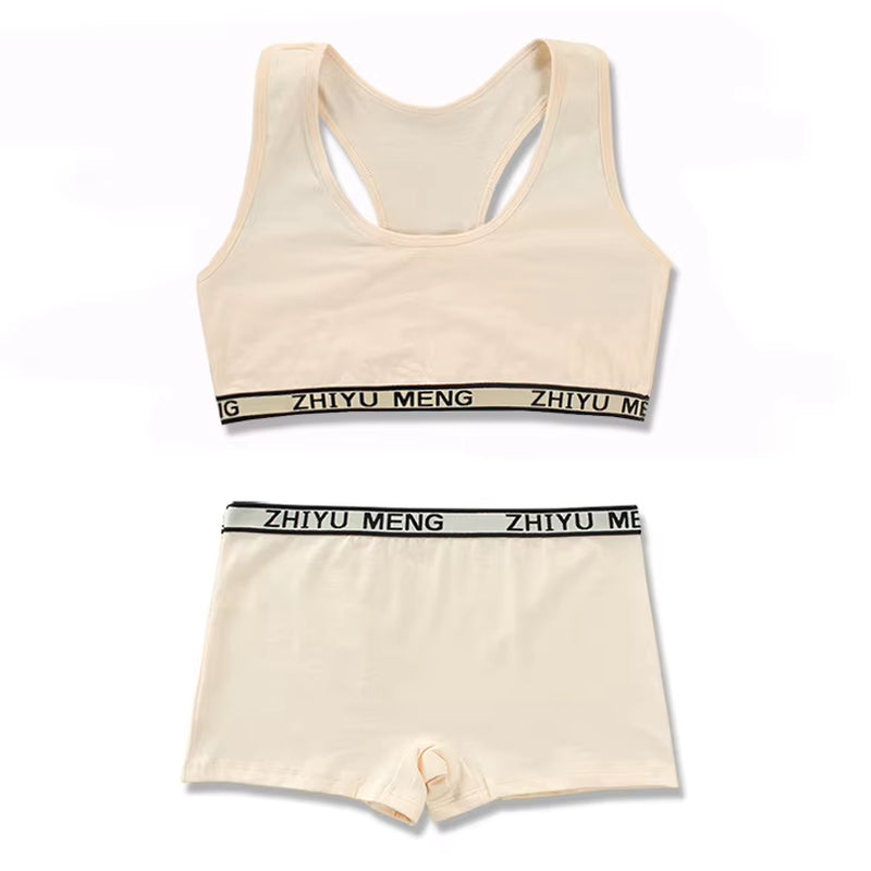 Young Girls Bars and Boxer Shorts Sets Children Sport Underwear Teenager Training Bra Briefs Set Baby Underwear Set