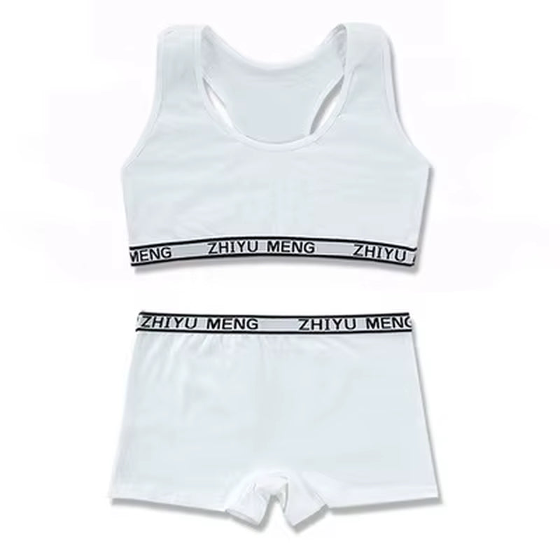 Young Girls Bars and Boxer Shorts Sets Children Sport Underwear Teenager Training Bra Briefs Set Baby Underwear Set