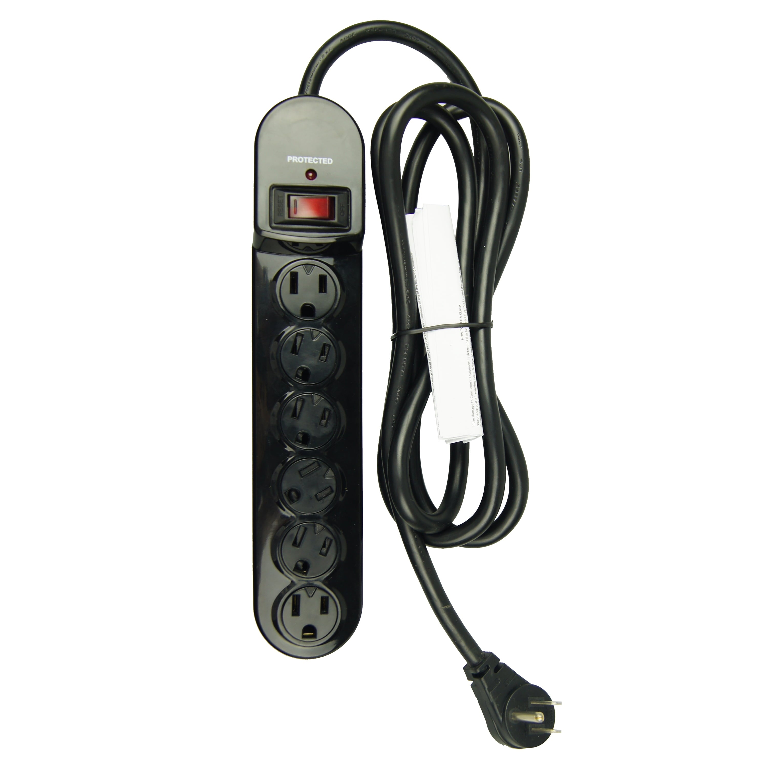 (4 Pack)  6-Outlet Surge Protector with 900-Joule Protection with 6 Feet Power Cord, Glossy Black