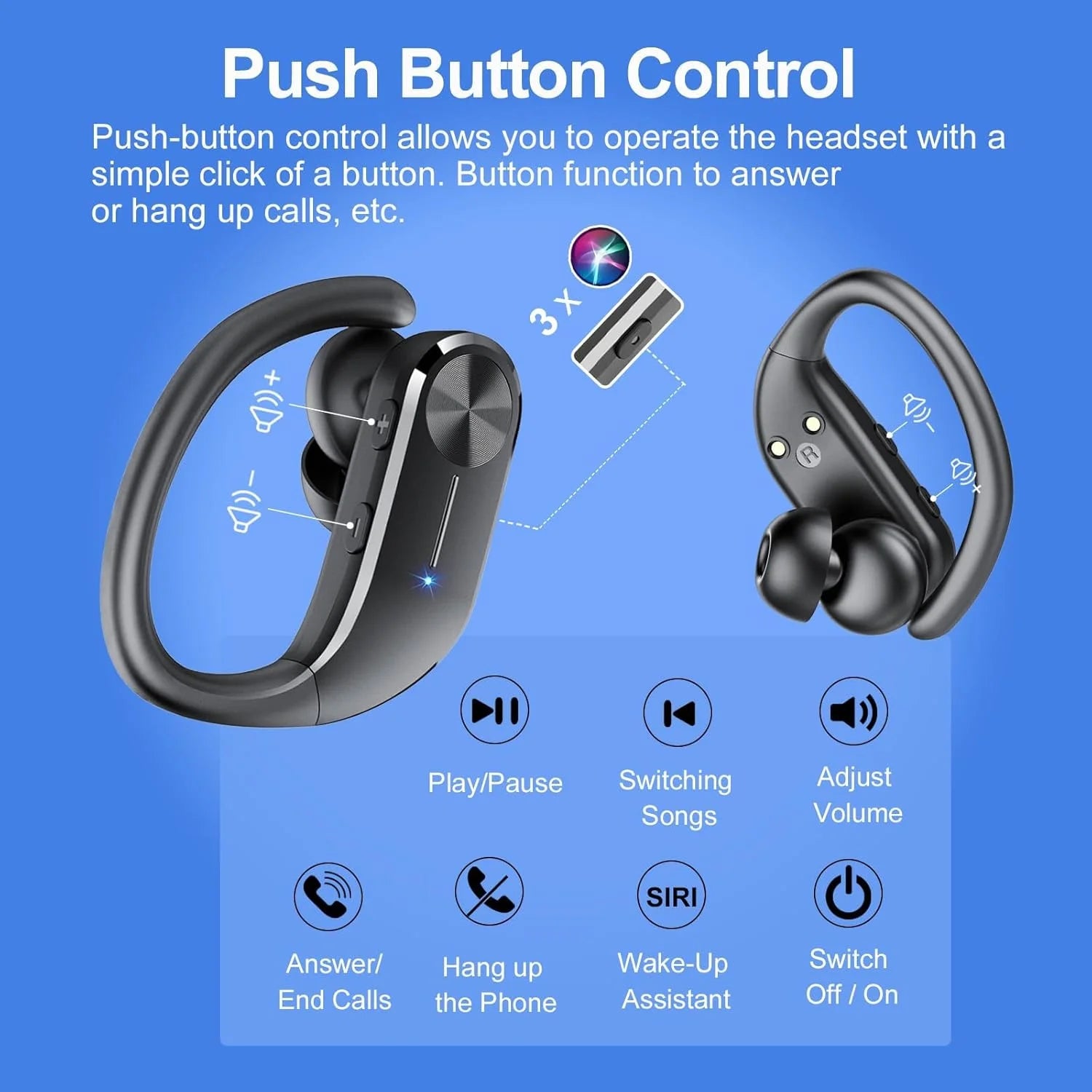 Open Ear Earbuds, Bluetooth 5.4 Wireless Earbuds with Ear Hooks, 60Hrs Playtime Bluetooth Headphones, HD Stereo Bass over Ear Earphones, IP8 Waterproof Ear Buds for Workout/Running, Black