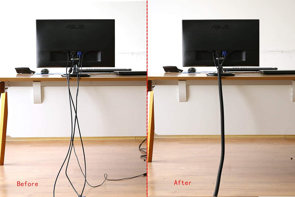 10Ft - 3/4 Inch Cord Protector Wire Loom Tubing Cable Sleeve Split Sleeving for USB Cable Power Cord Audio Video Cable – Protect Cat from Chewing Cords - Black