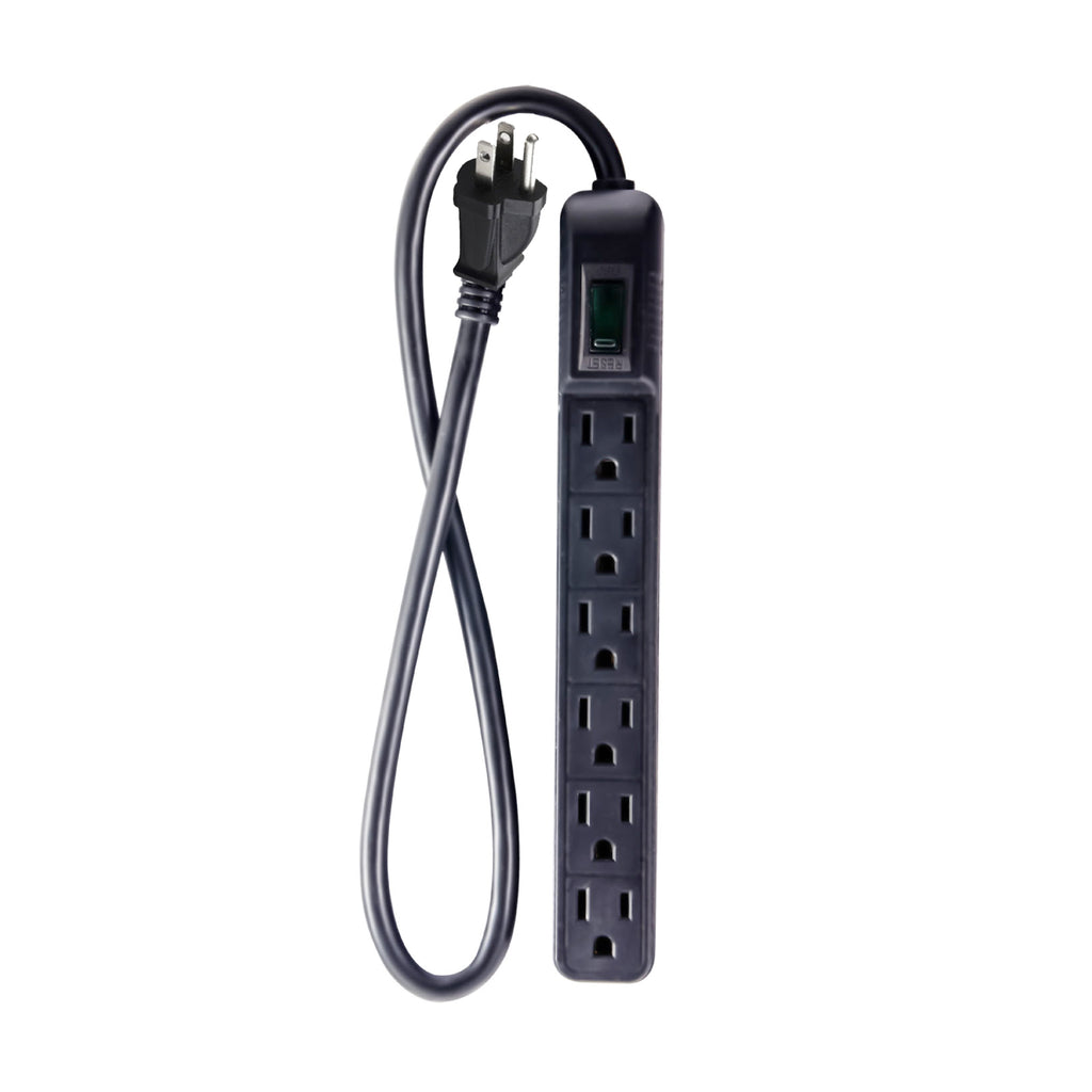 (GG-16103MINBK) 6 Outlet Mini Surge Protector, 90 Joules, Black, 2 Ft Cord