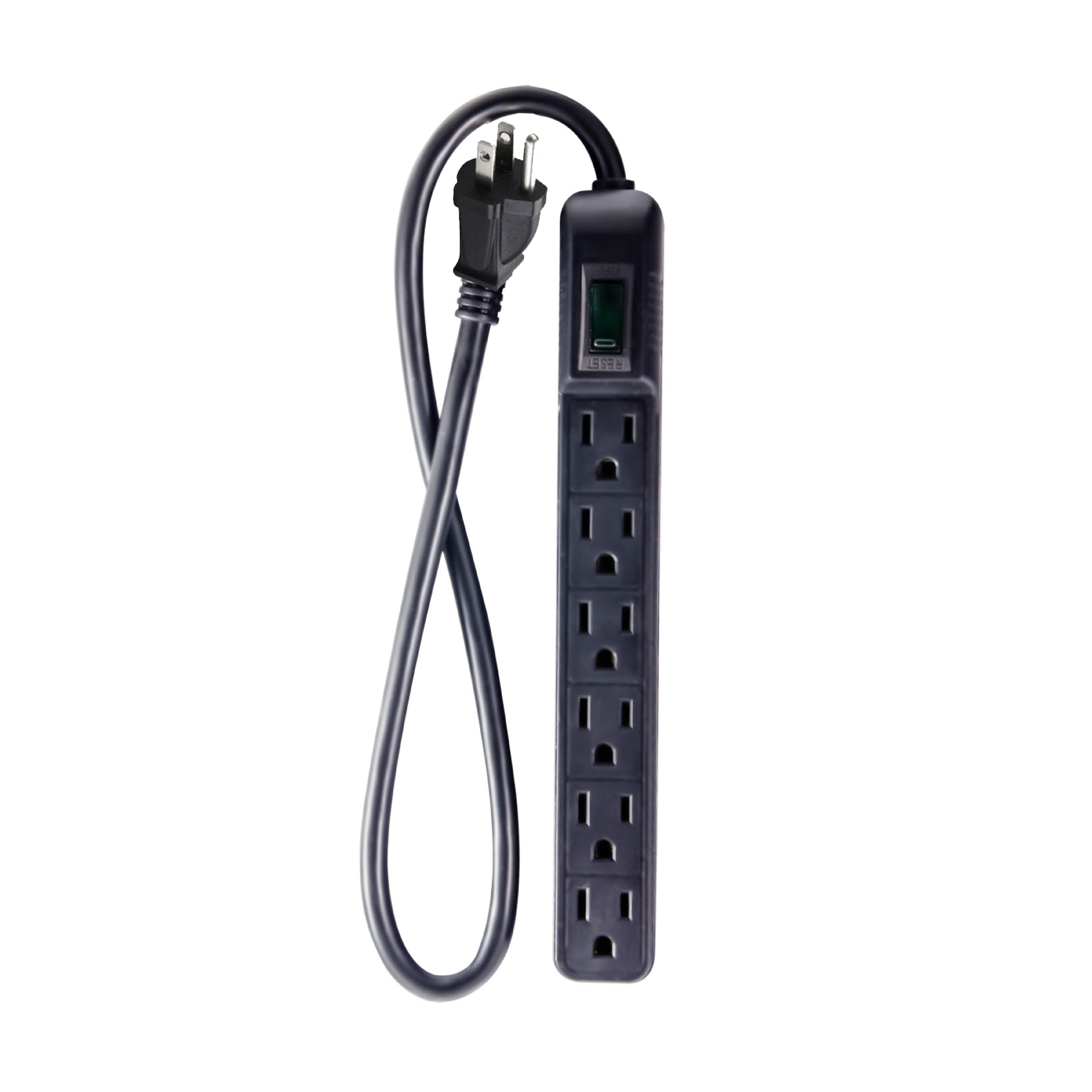 (GG-16103MINBK) 6 Outlet Mini Surge Protector, 90 Joules, Black, 2 Ft Cord