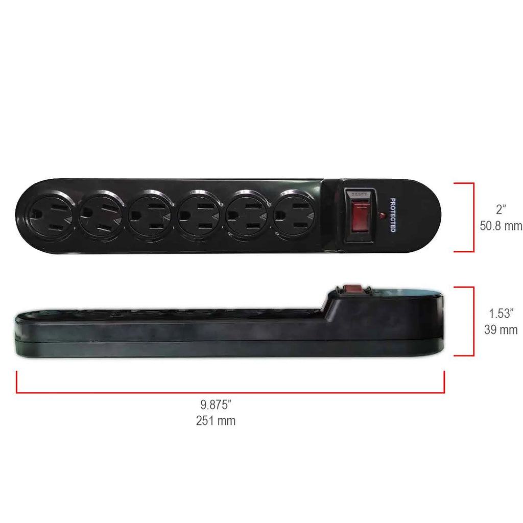 (4 Pack)  6-Outlet Surge Protector with 900-Joule Protection with 6 Feet Power Cord, Glossy Black
